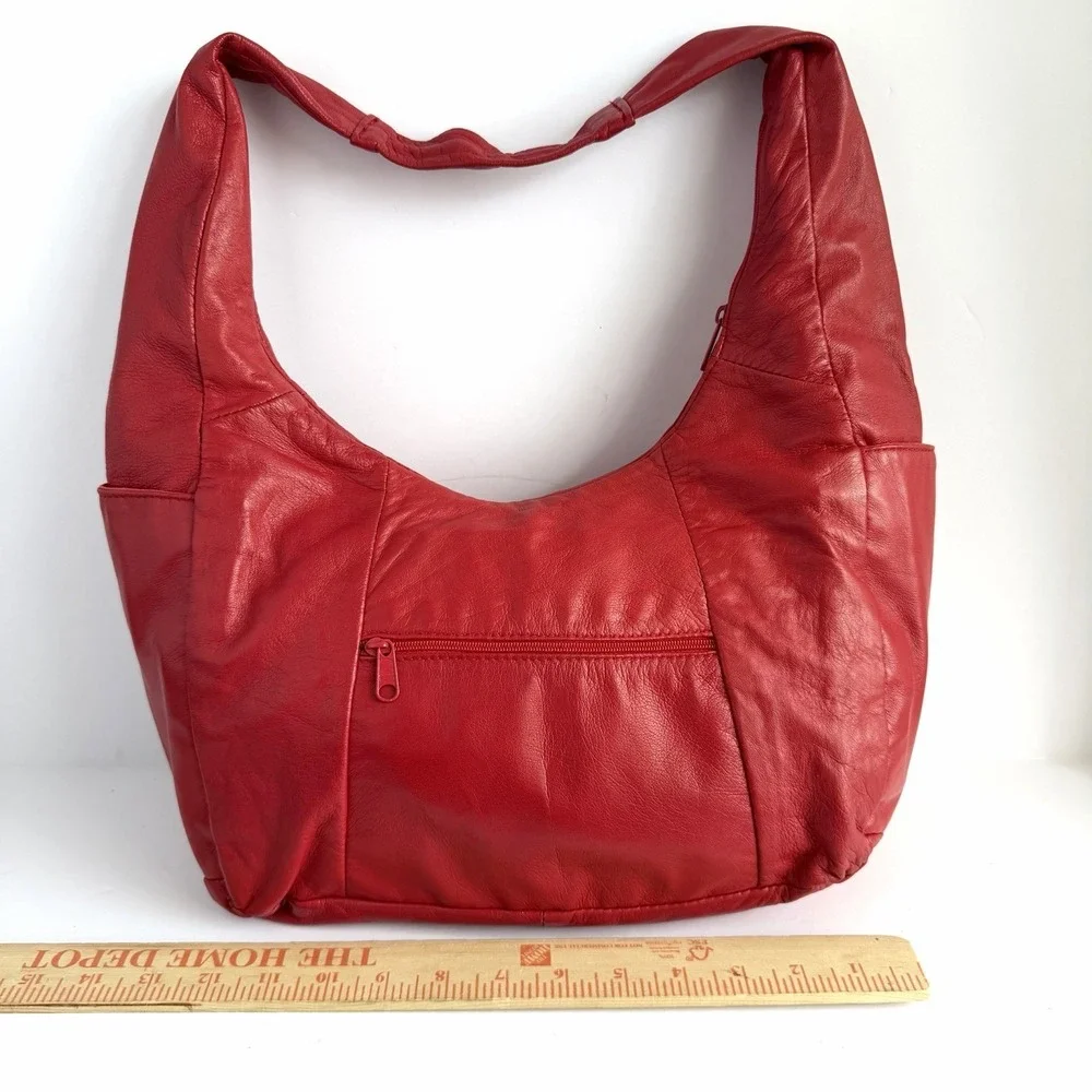 Californian Red Lamb Leather Hobo Shoulder Bag Slouchy Purse Y2K Loop Mexico